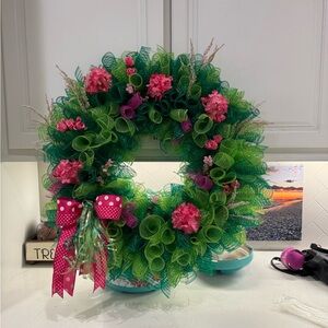 Vibrant Green and Pink Decorative Wreath